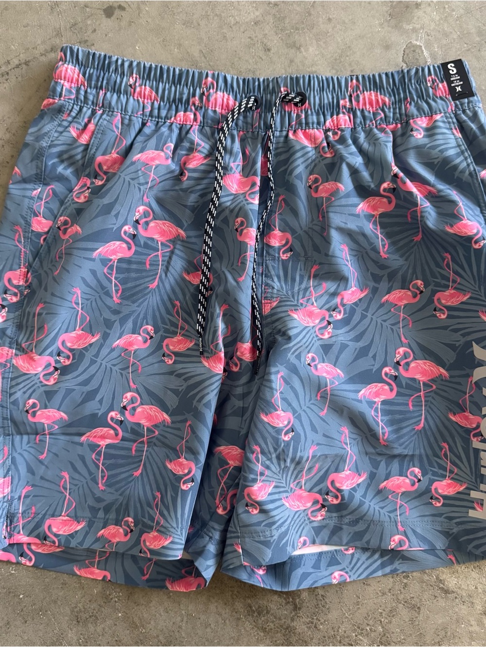 Hurley Blue Swim Shorts with Pink Flamingo Print